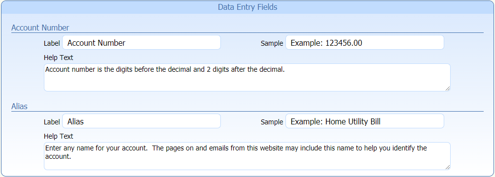 Account Only Data Entry Fields